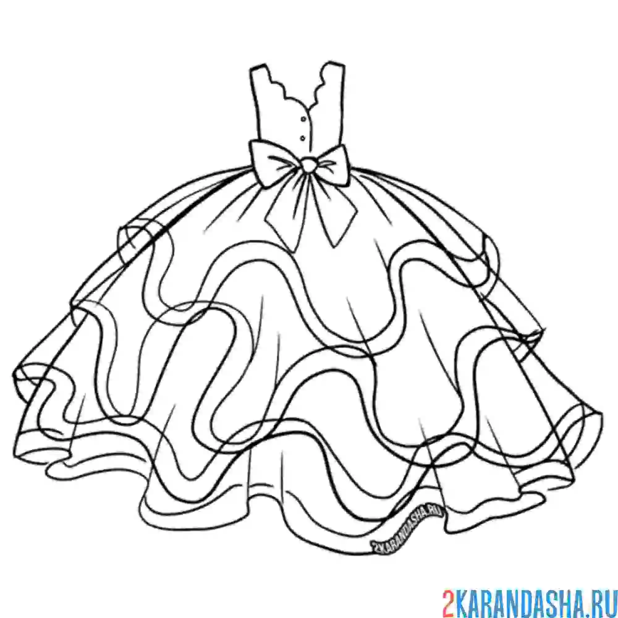 Раскраска бальное платье с воланами