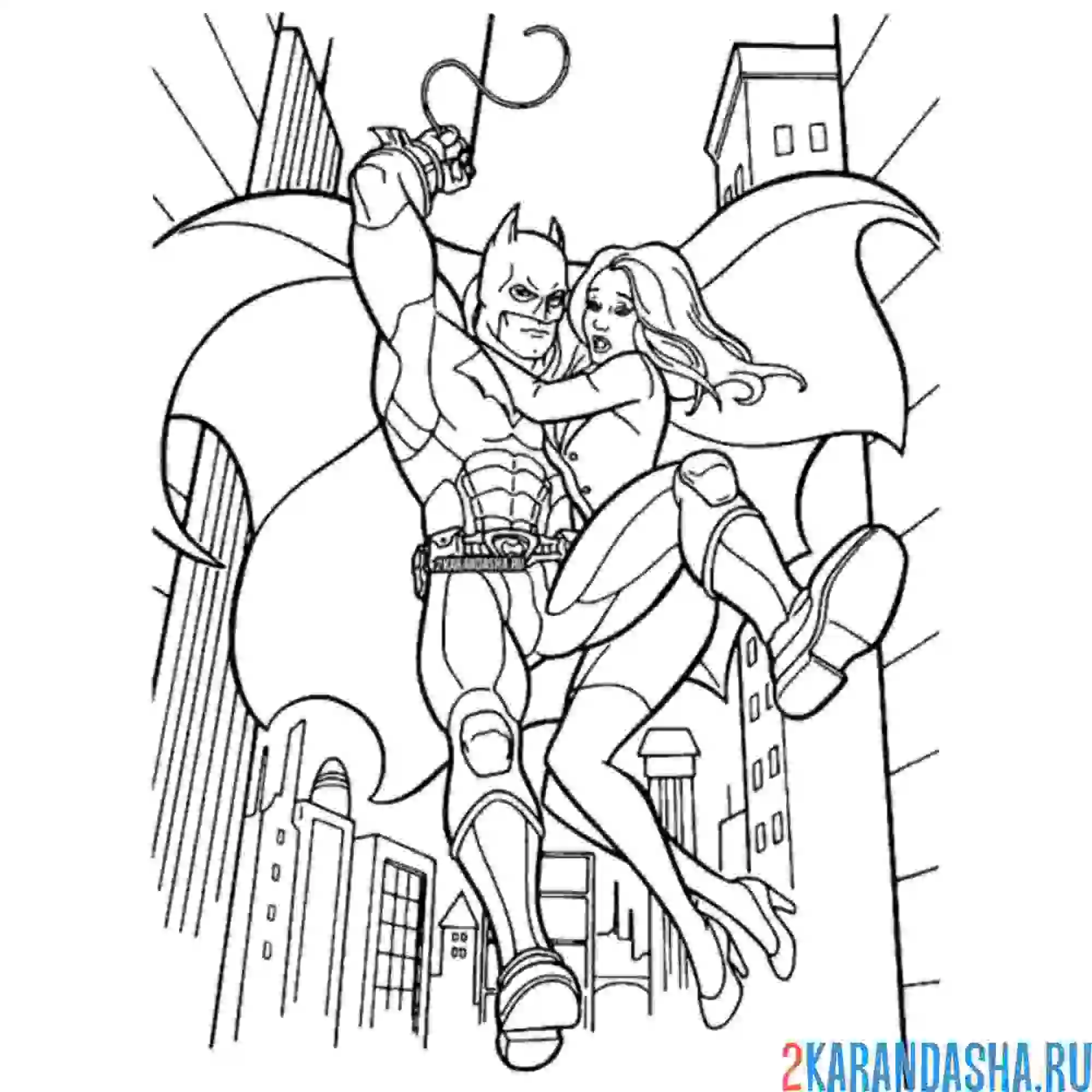 Раскраска бэтмен и спасенная девушка