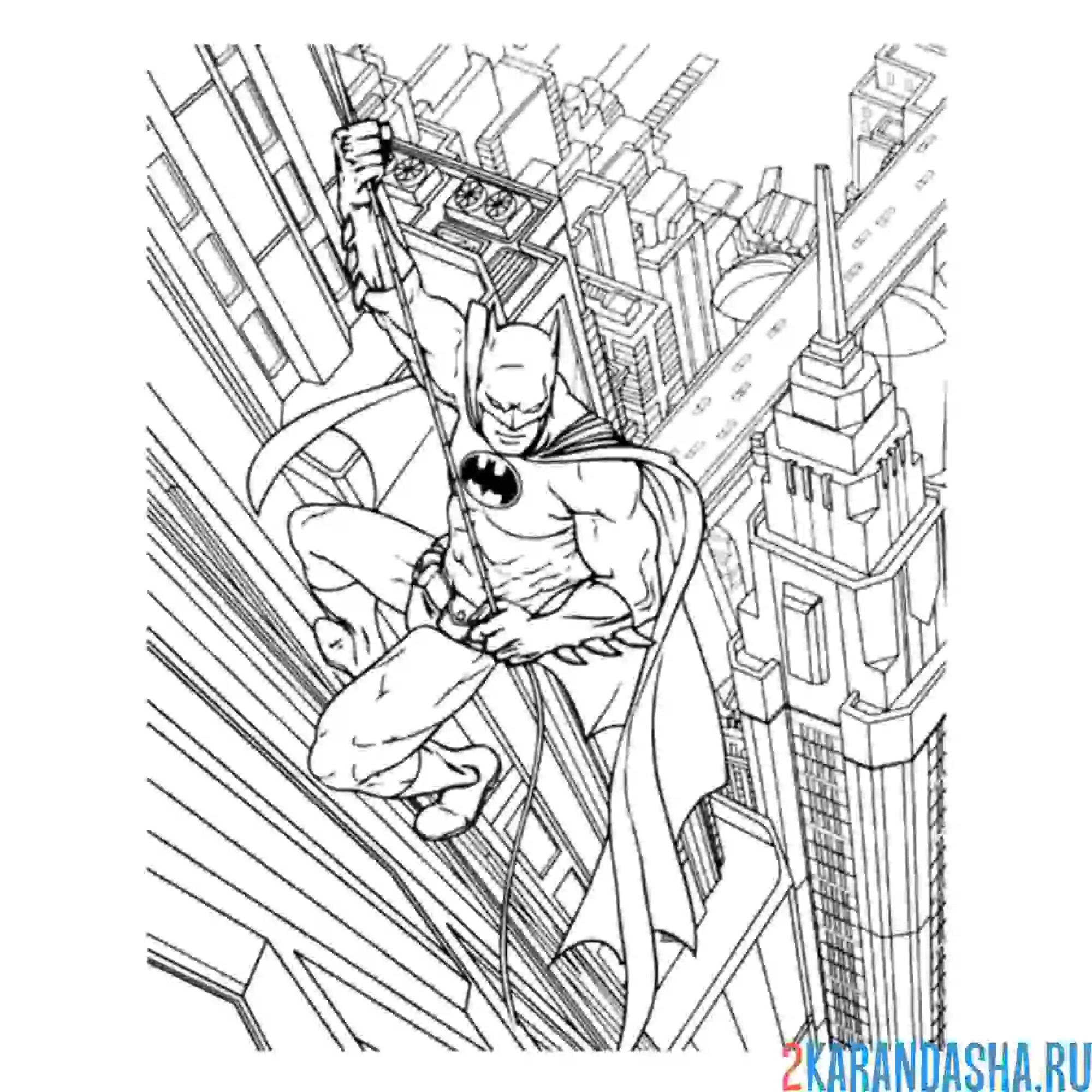 Раскраска бэтмен над городом