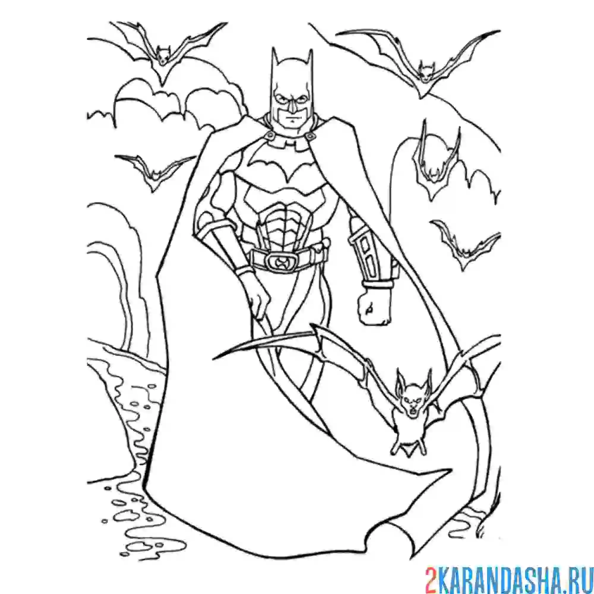 Раскраска бэтмен в плаще идет