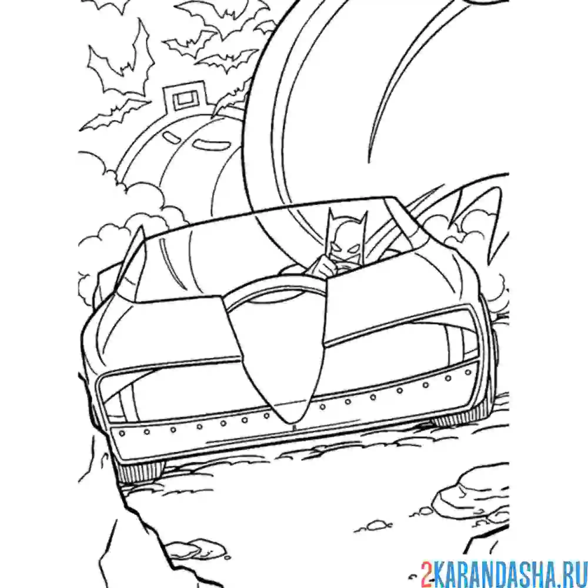 Раскраска бэтмен в своем автомобиле