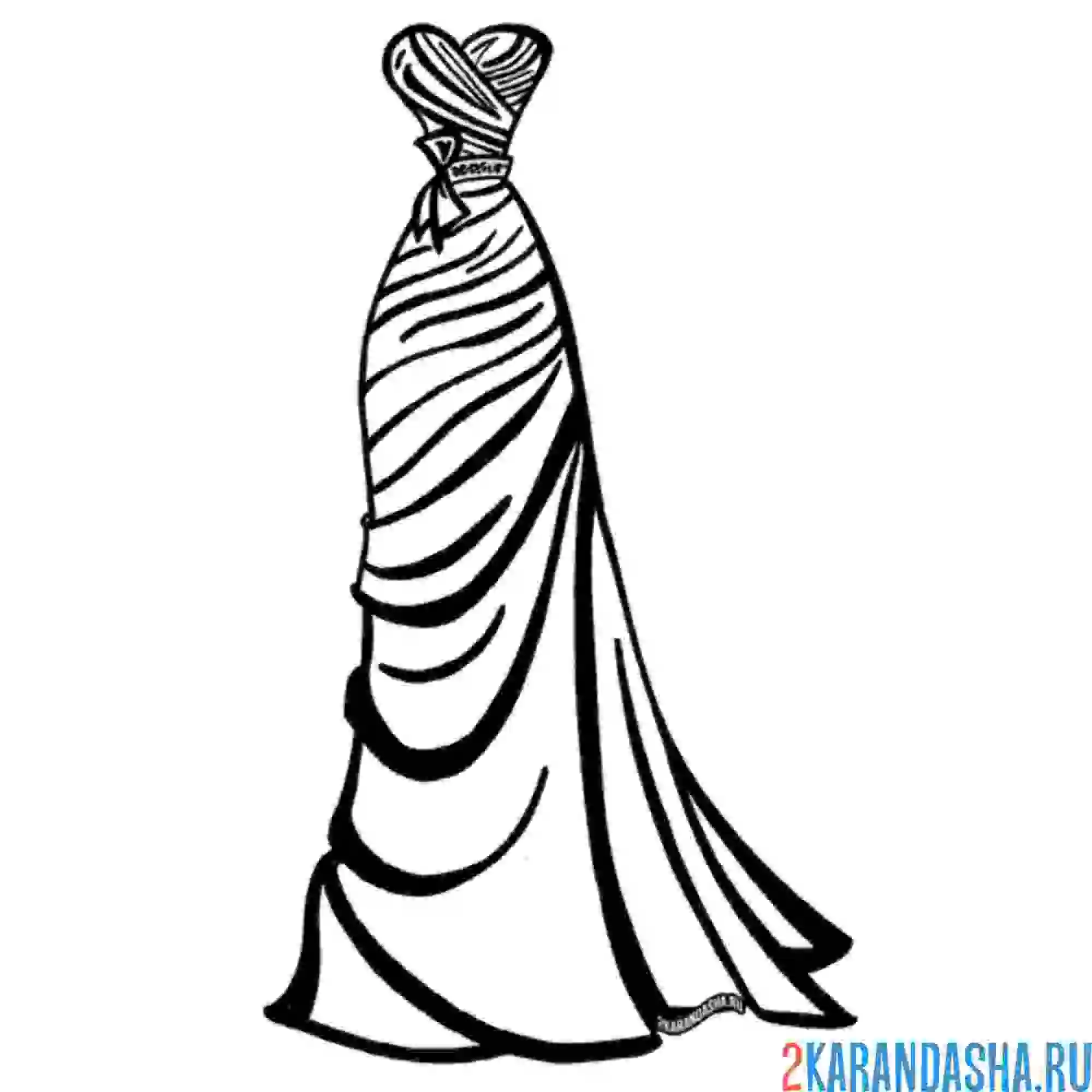 Раскраска длинное вечернее платье красивое