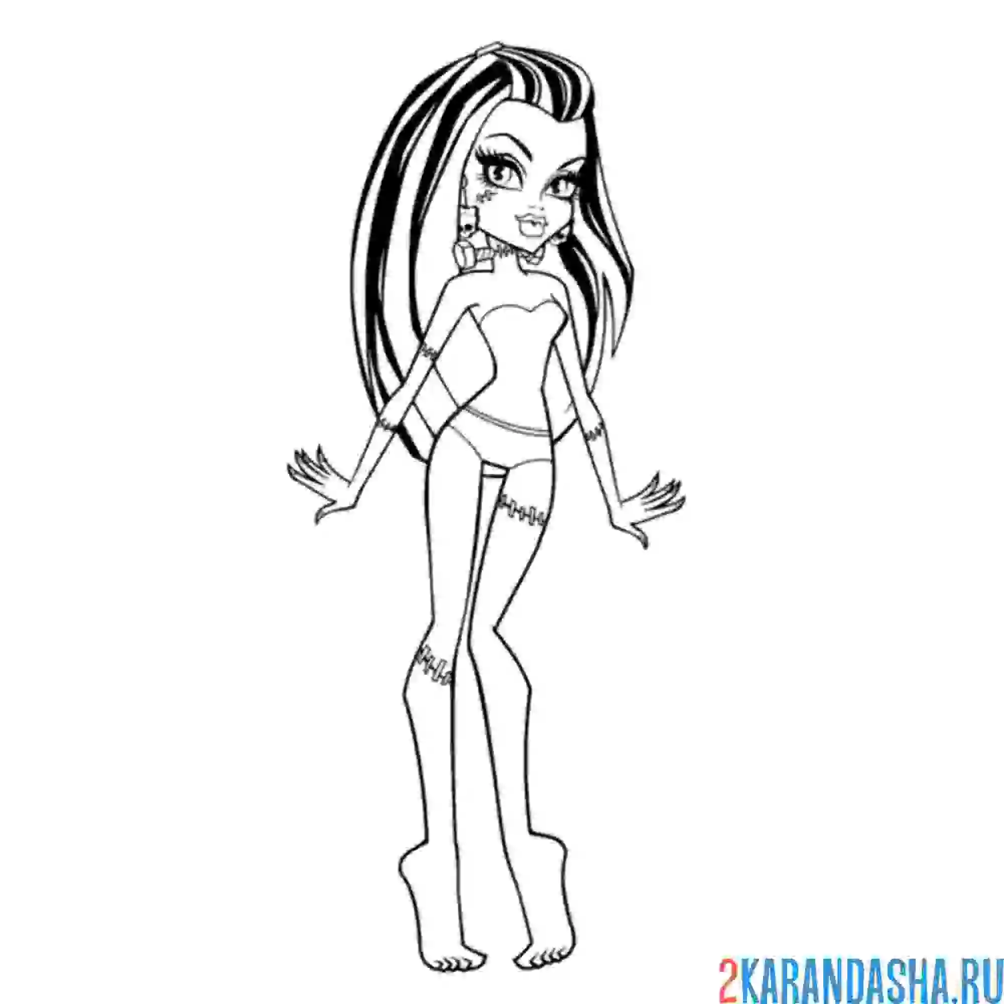 Раскраска монстр хай фрэнки штейн в купальнике