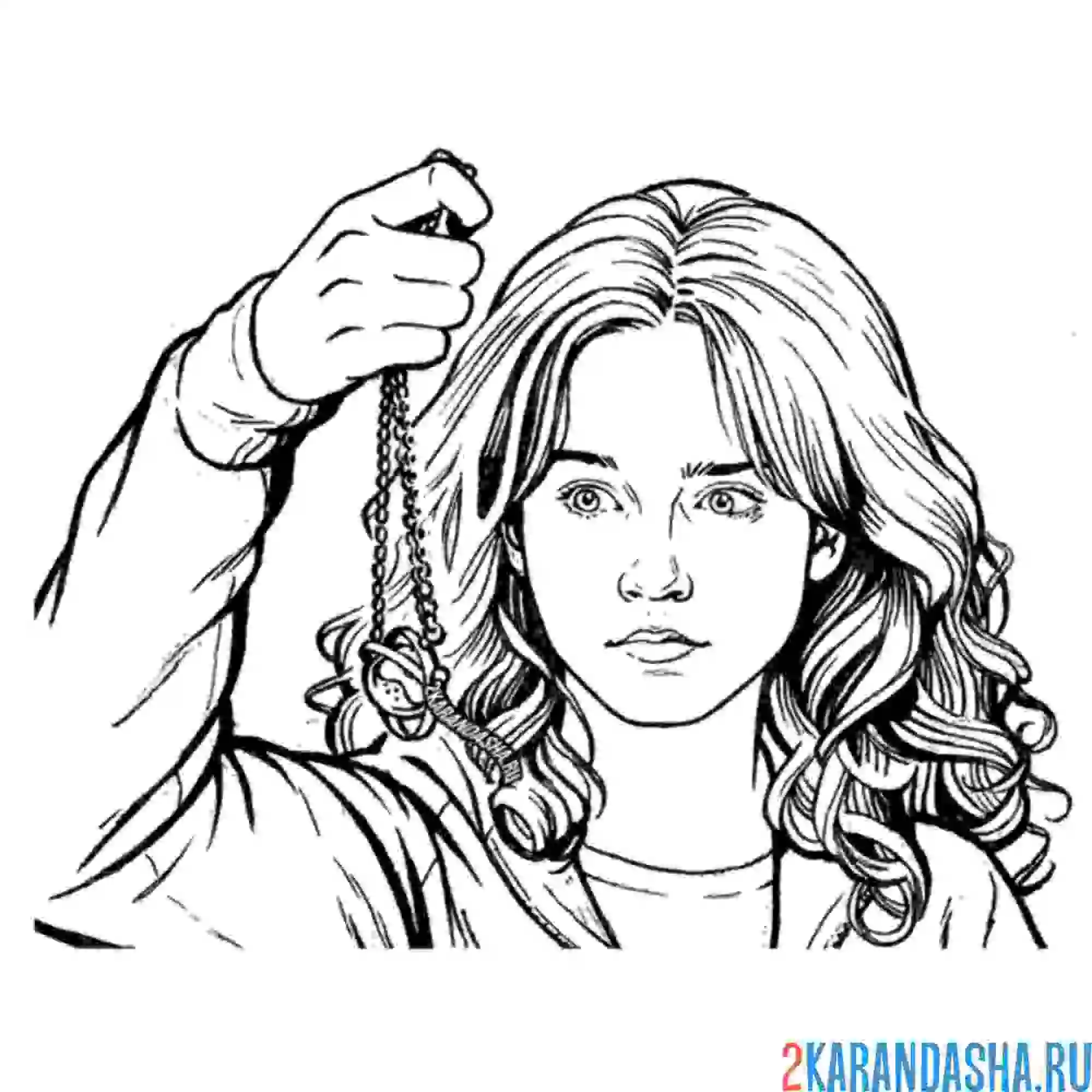 Раскраска гермиона смотрит на амулет