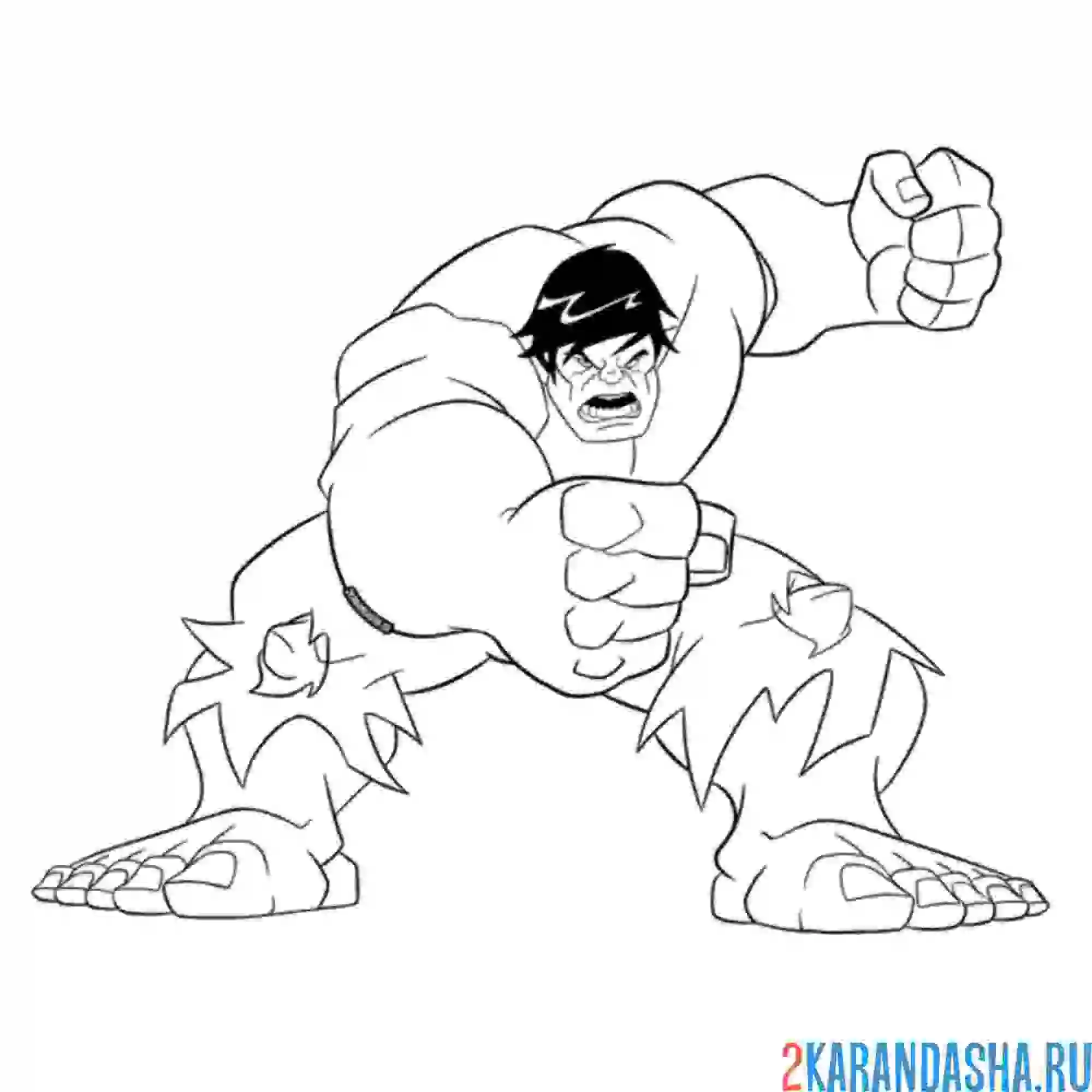 Раскраска халк хочет ударить