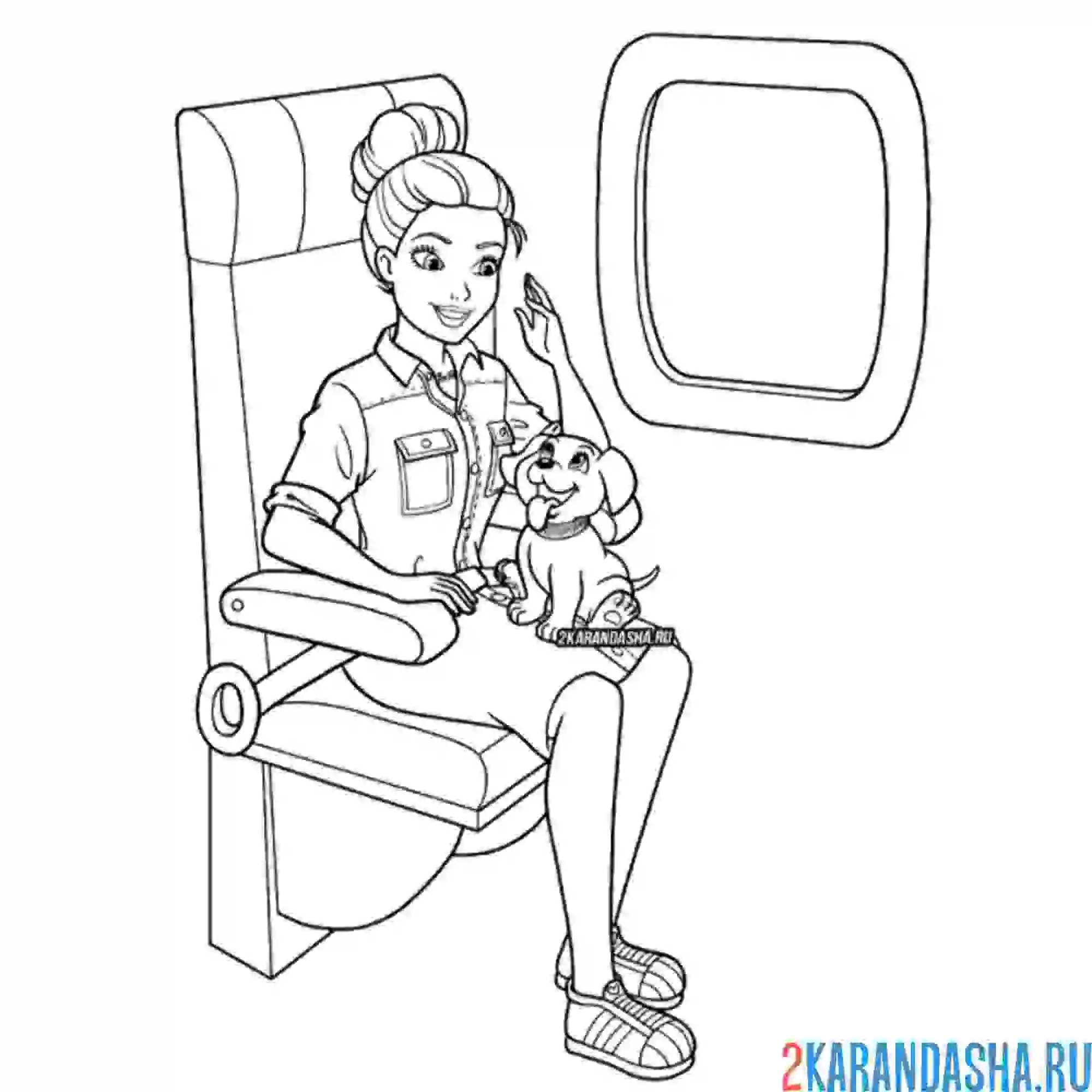 Раскраска красивая кукла барби в самолете