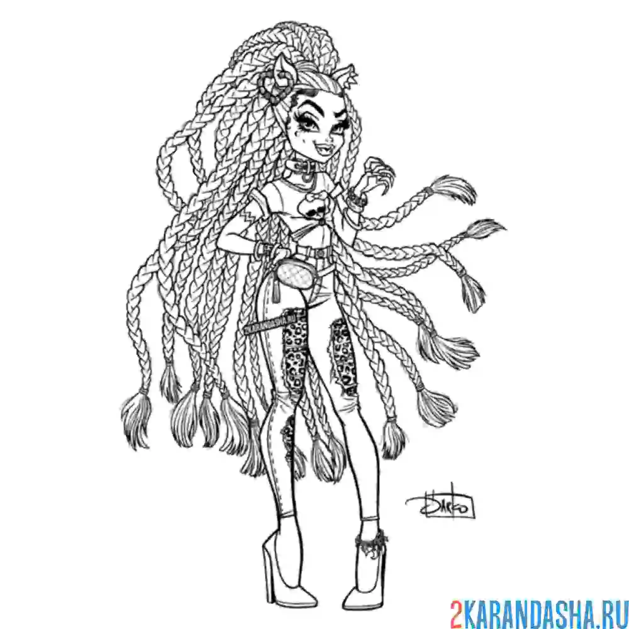 Раскраска монстр хай крутая с дредами