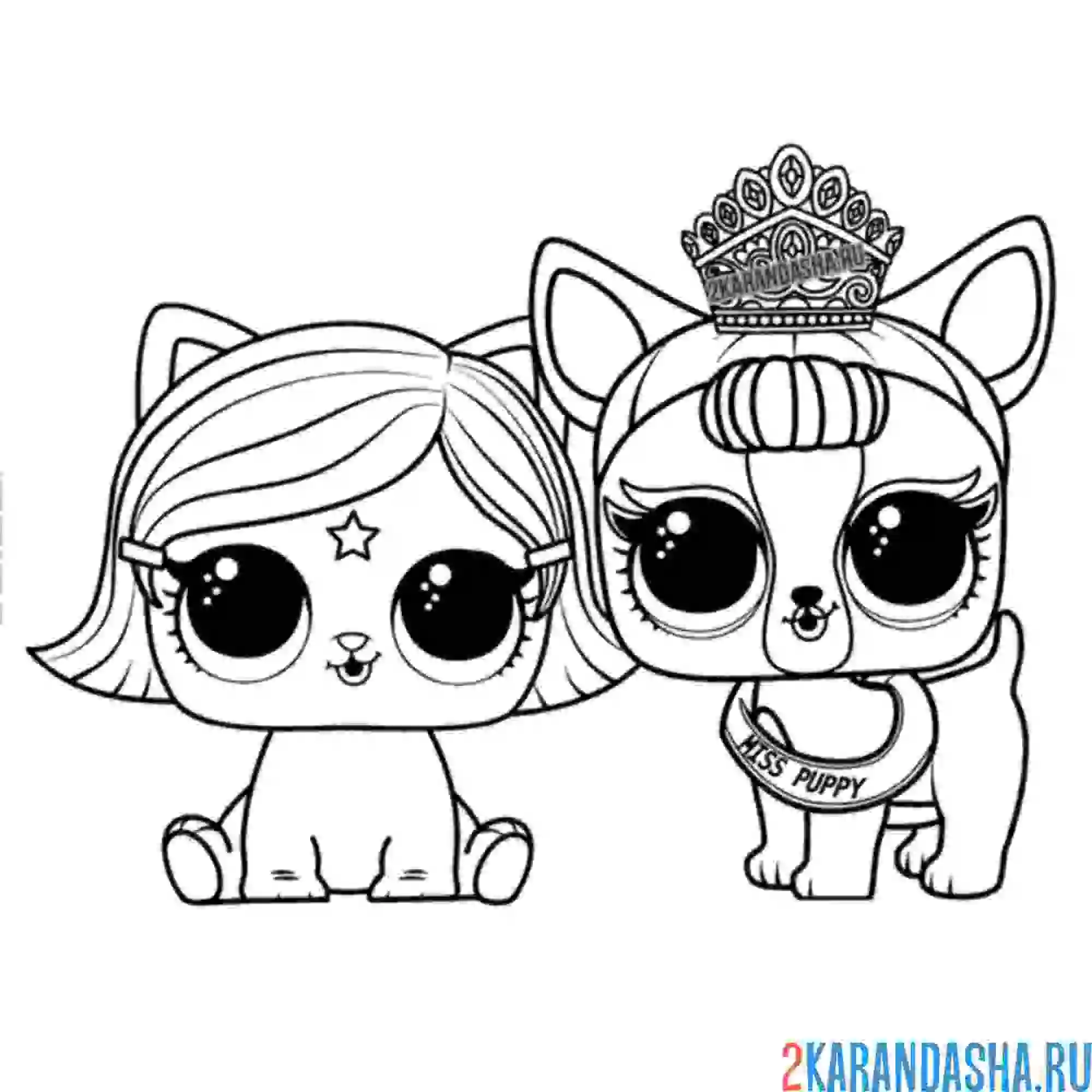 Раскраска лол питомцы котенок и щенок