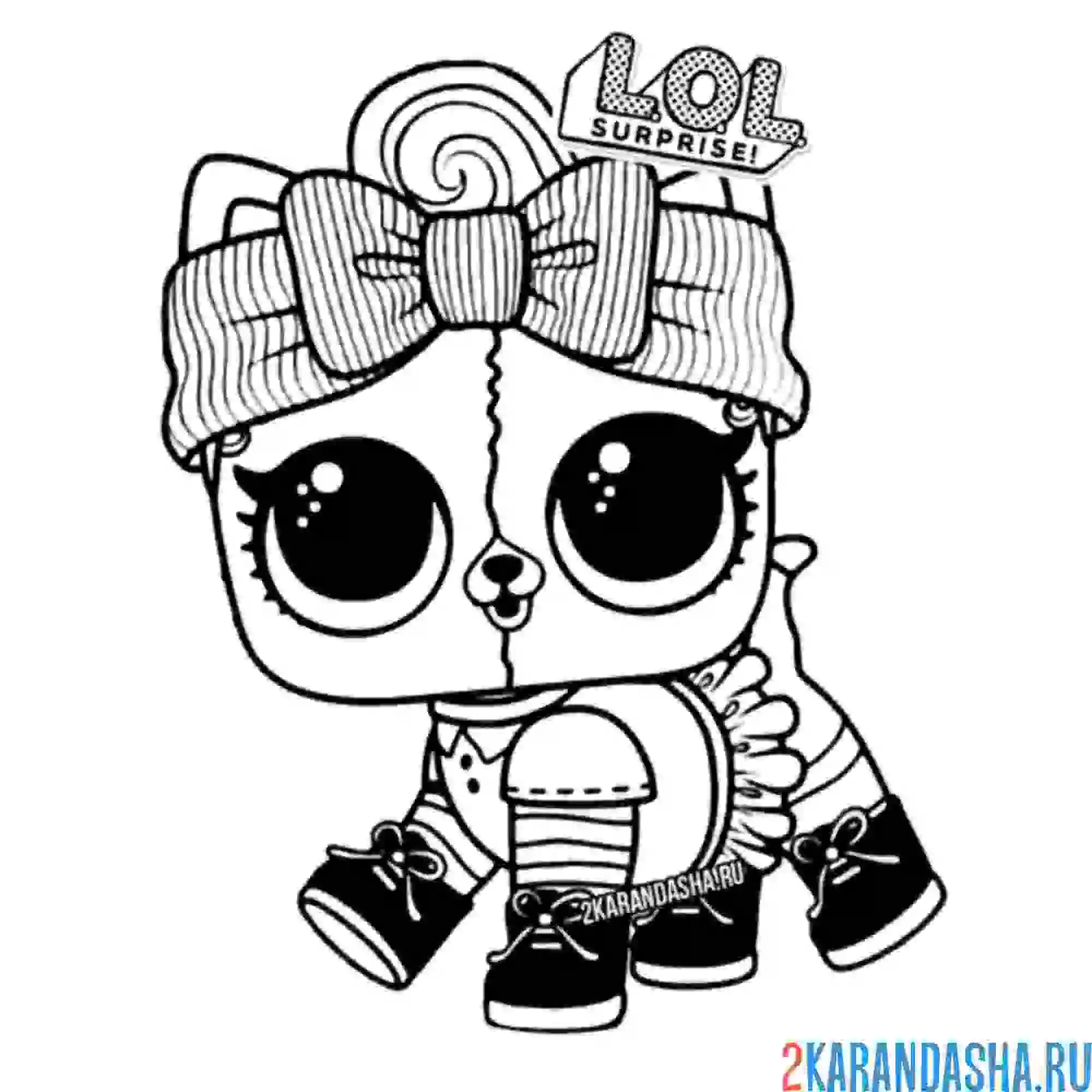 Раскраска лол питомцы котенок с бантом