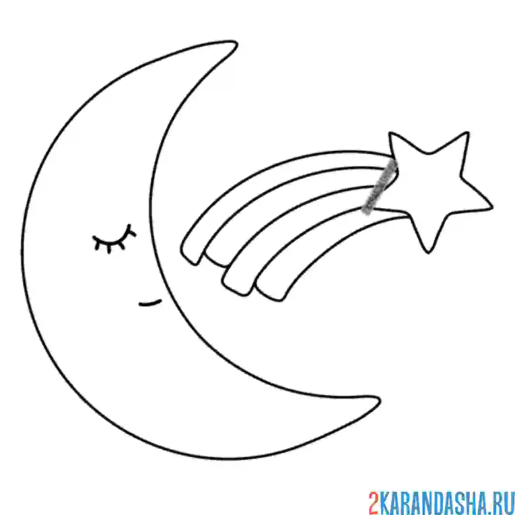 Раскраска луна и радужная звезда