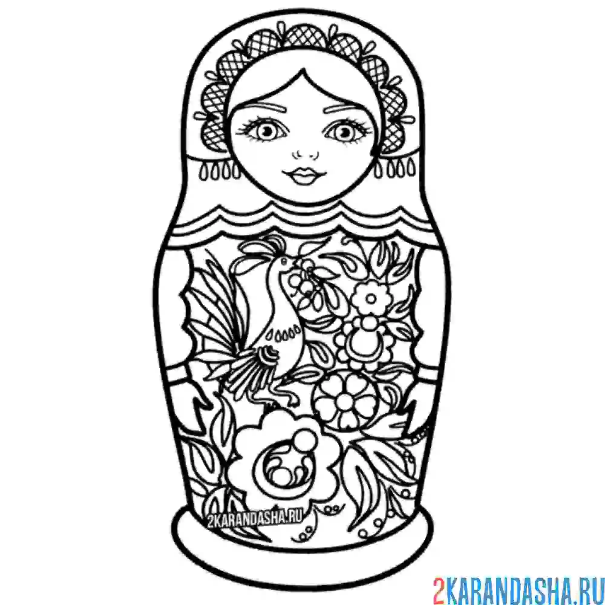 Раскраска матрешка красавица