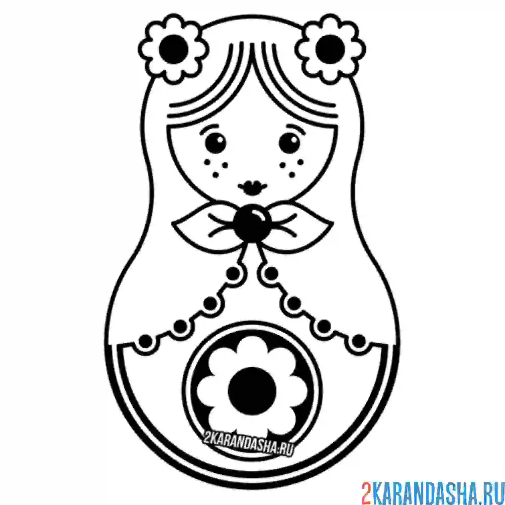 Раскраска матрешка девочка ромашка