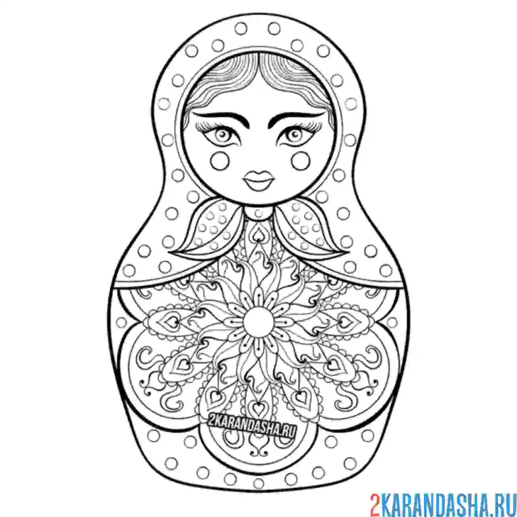 Раскраска матрешка сложный узор