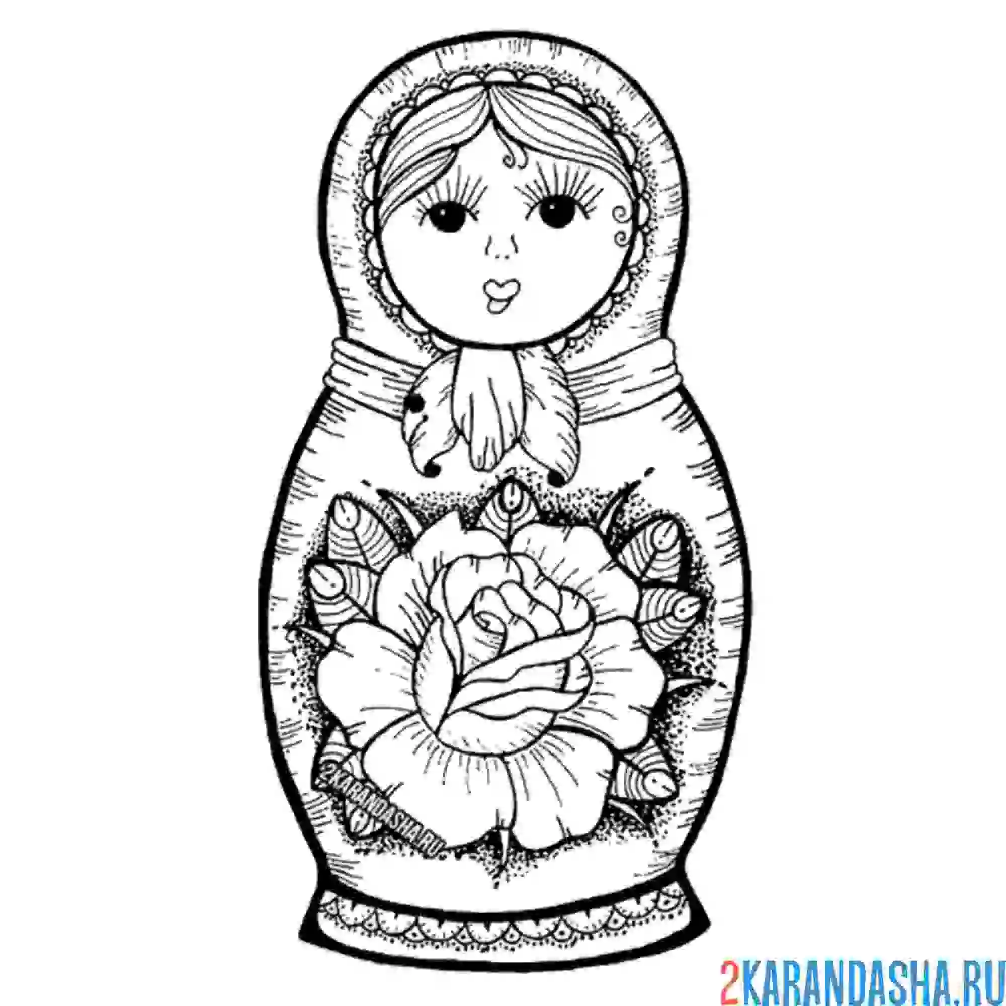 Раскраска матрешка узор роза