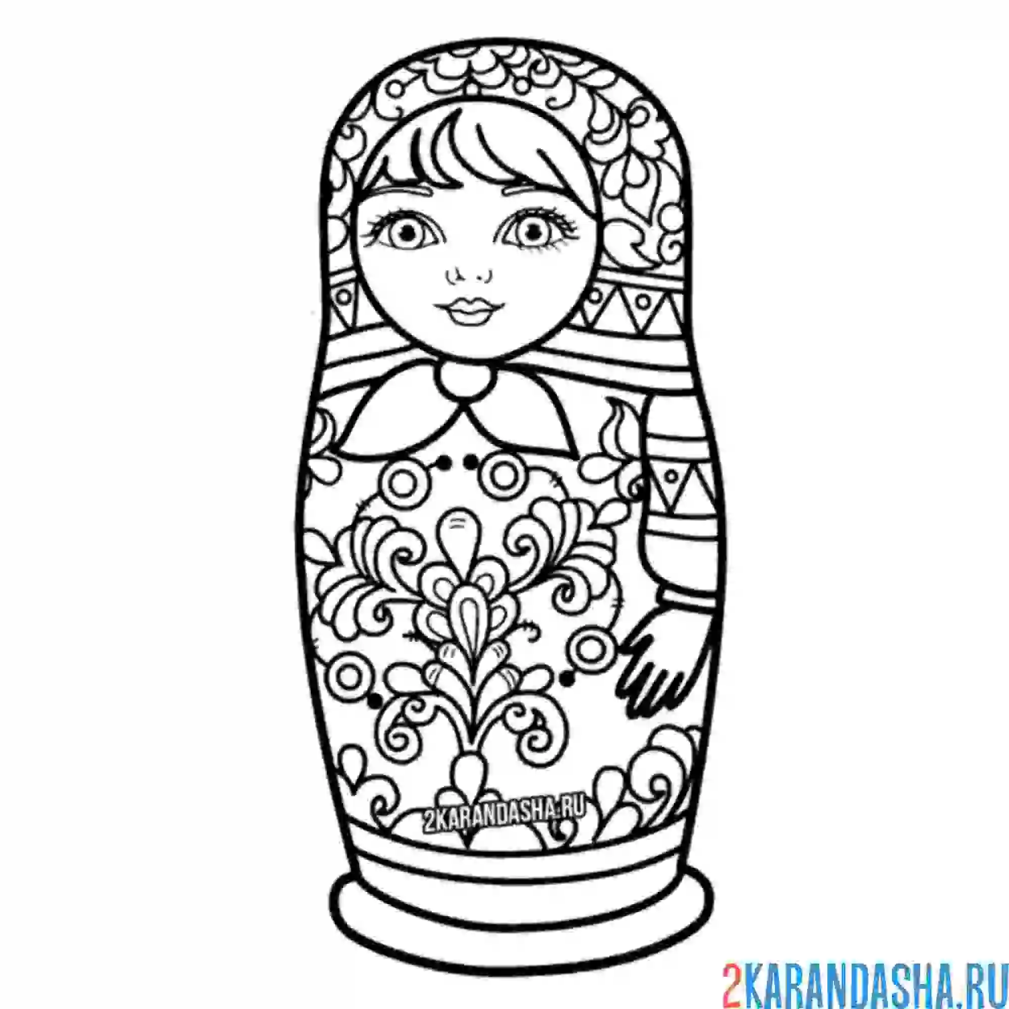 Раскраска матрешка в косынке
