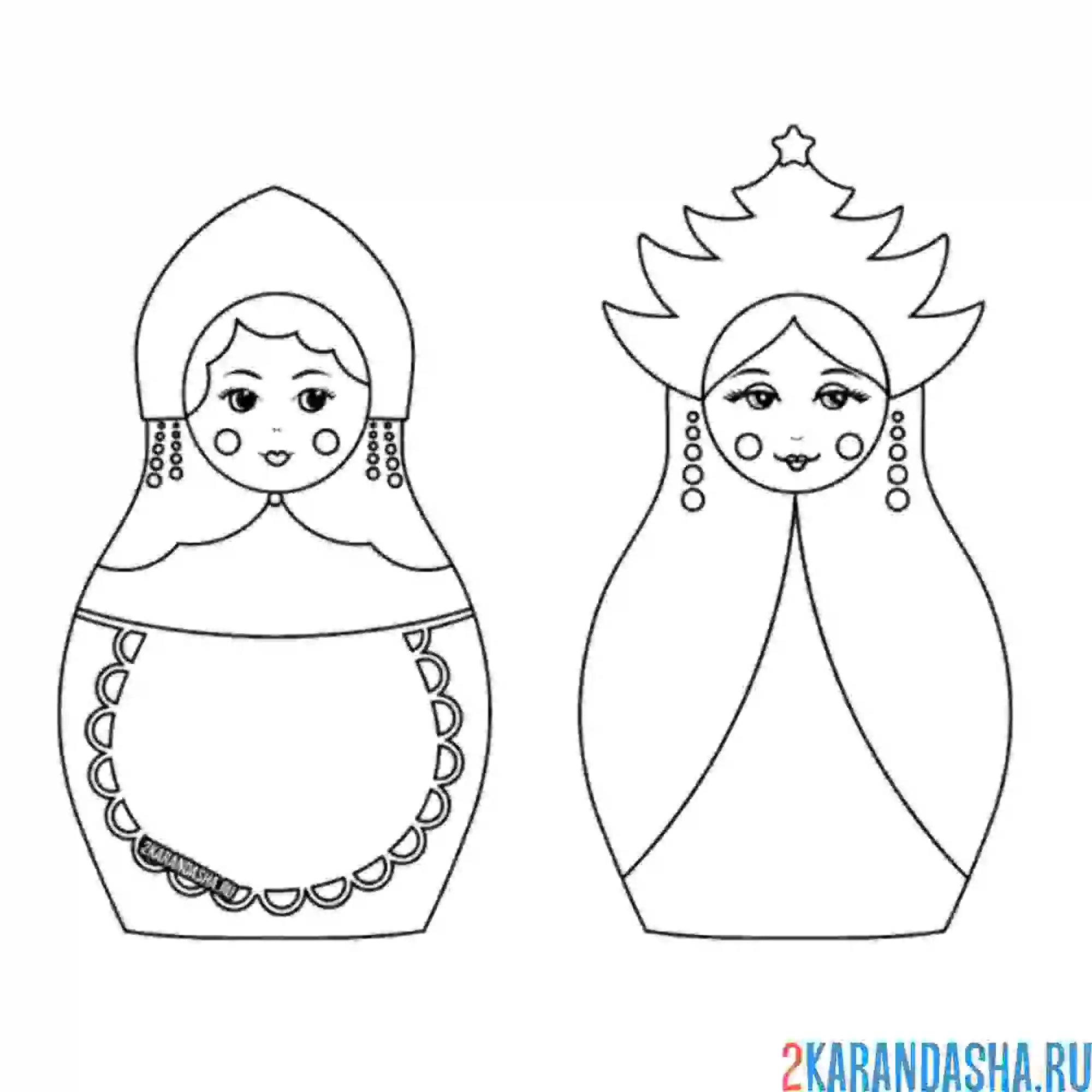 Раскраска матрешки новогодние