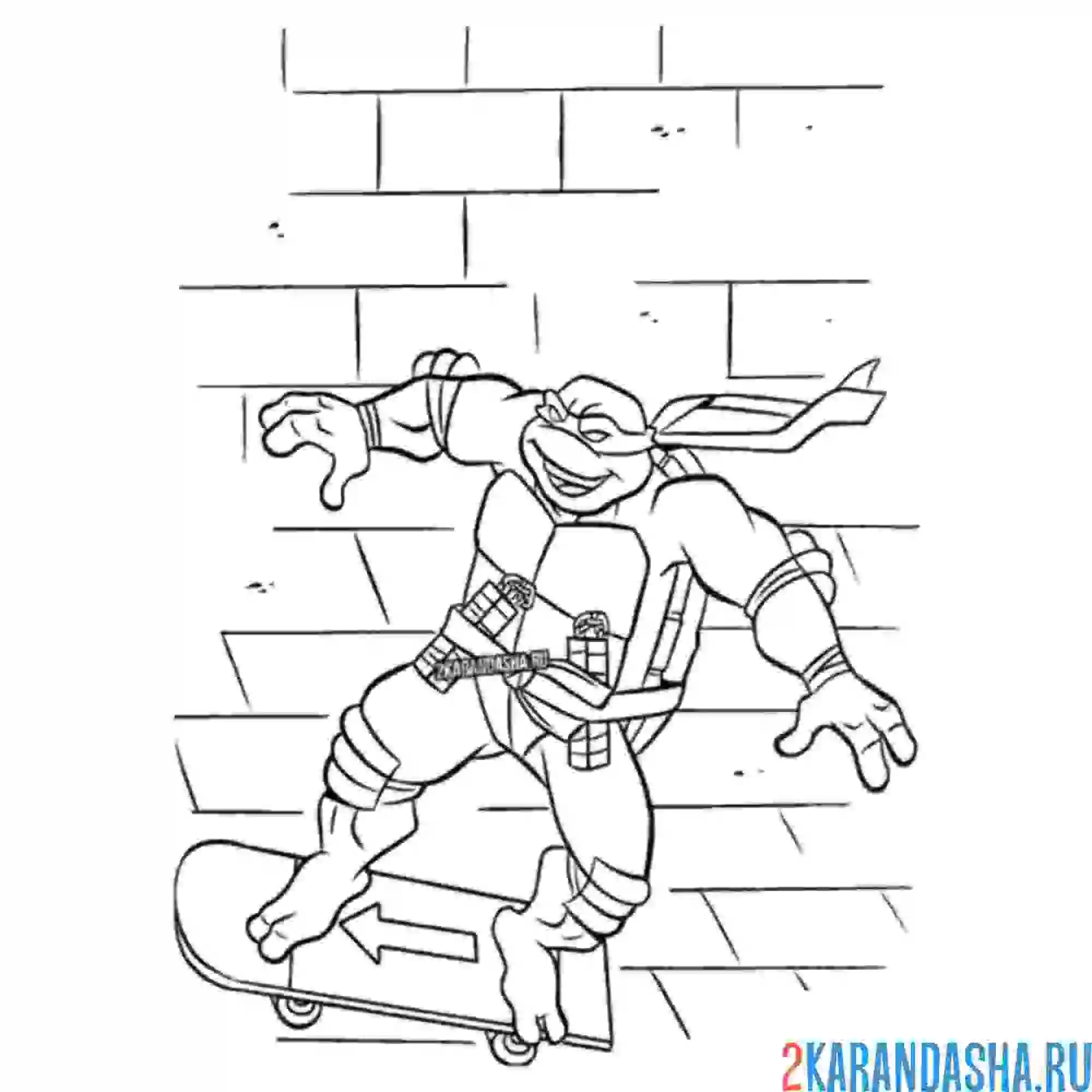 Раскраска микеланджело черепашка-ниндзя на скейтборде