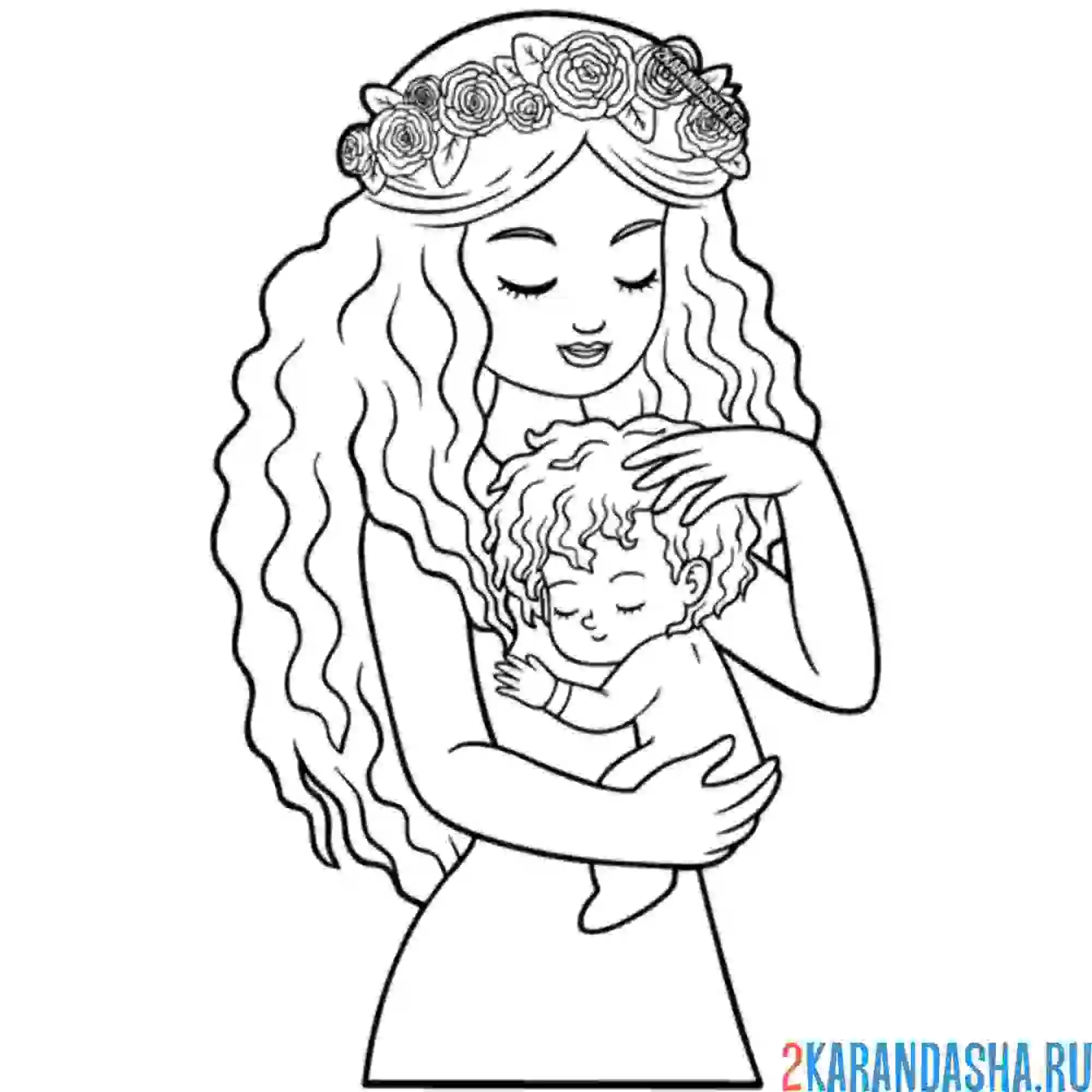 Раскраска милая мама с малышом