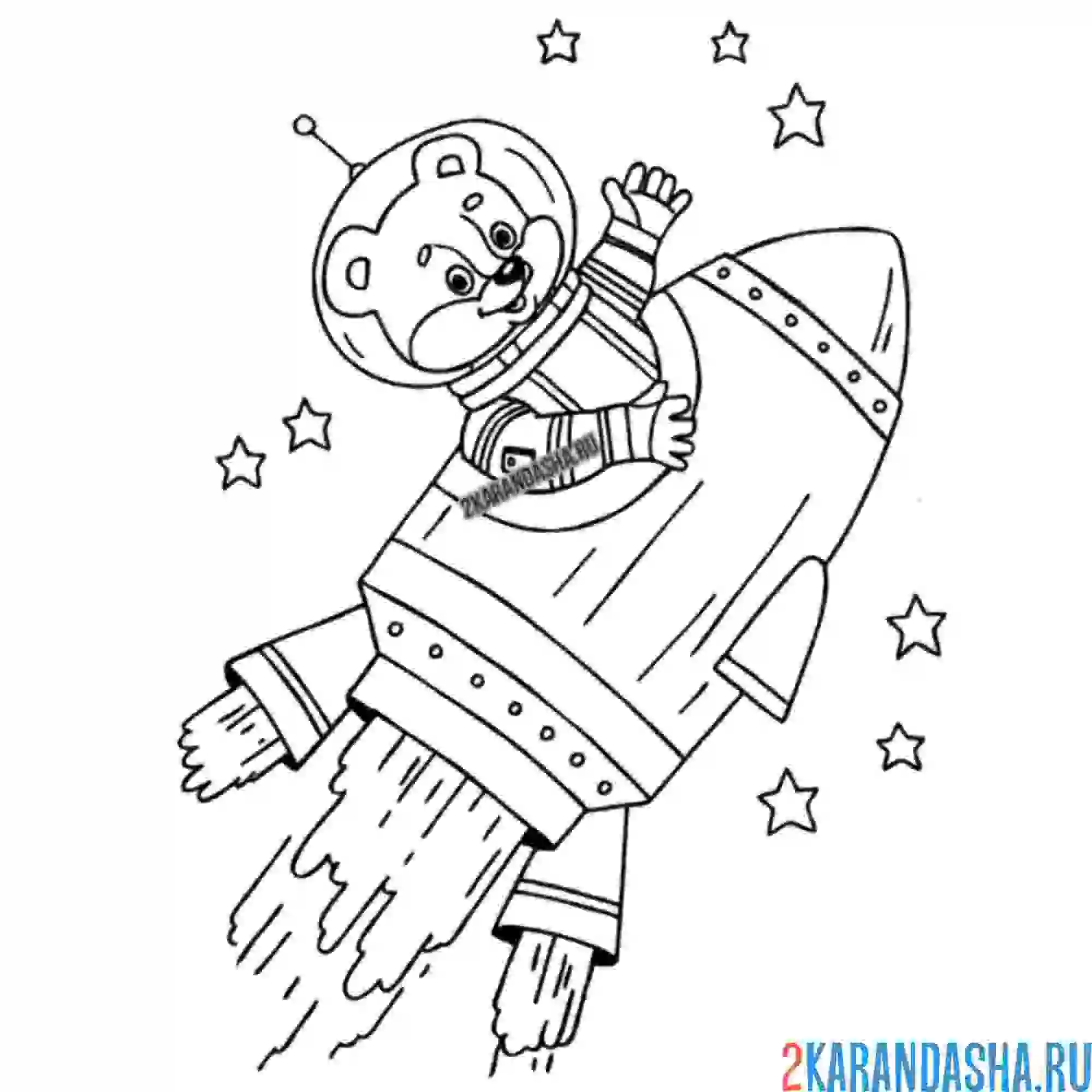 Раскраска мишка на ракете