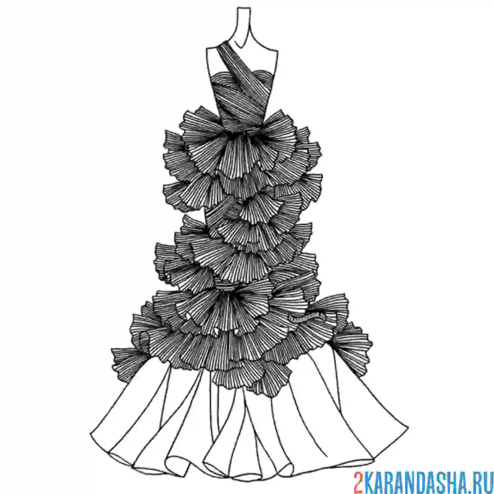 Раскраска модное вечернее платье