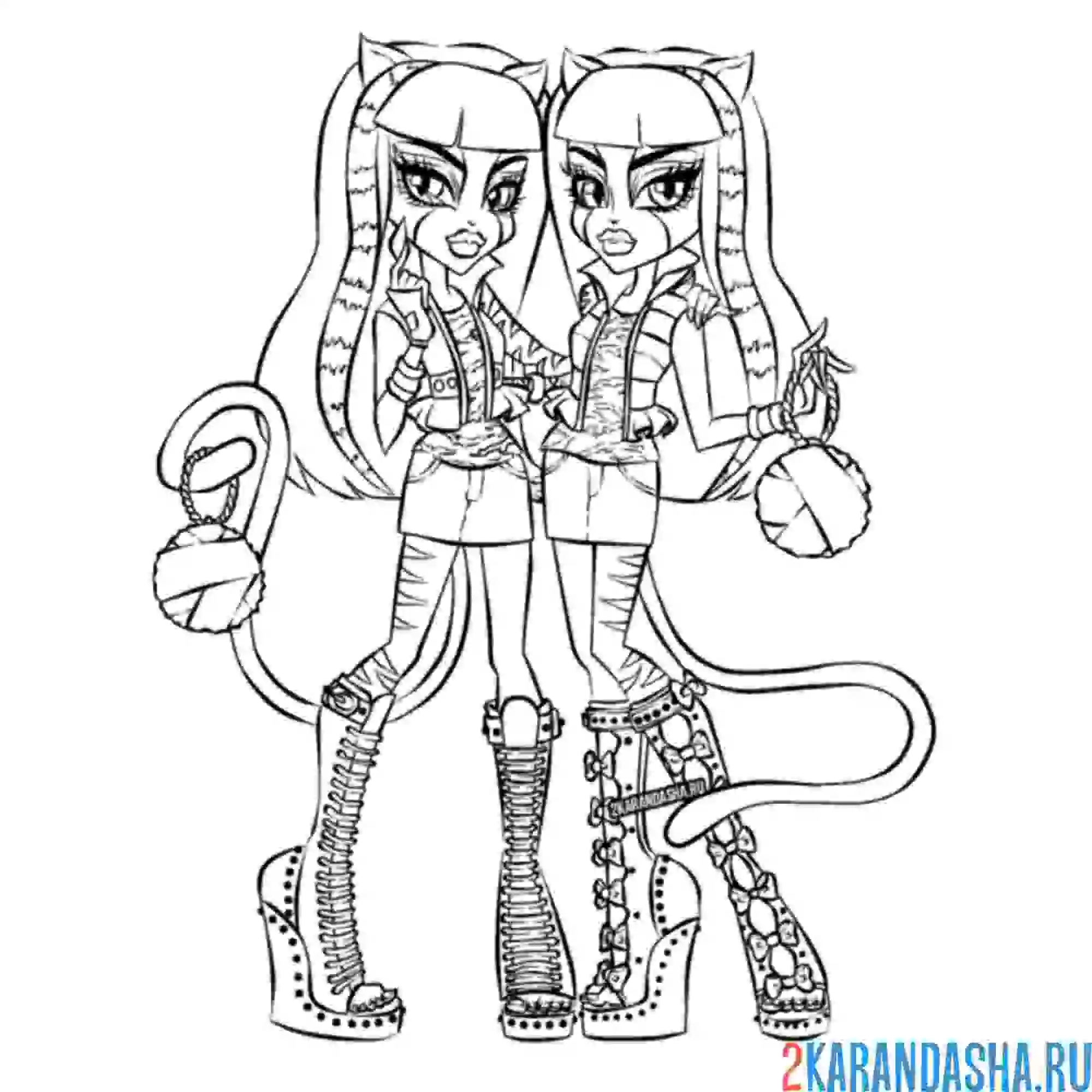 Раскраска монстр хай мяулоди и пурсефона