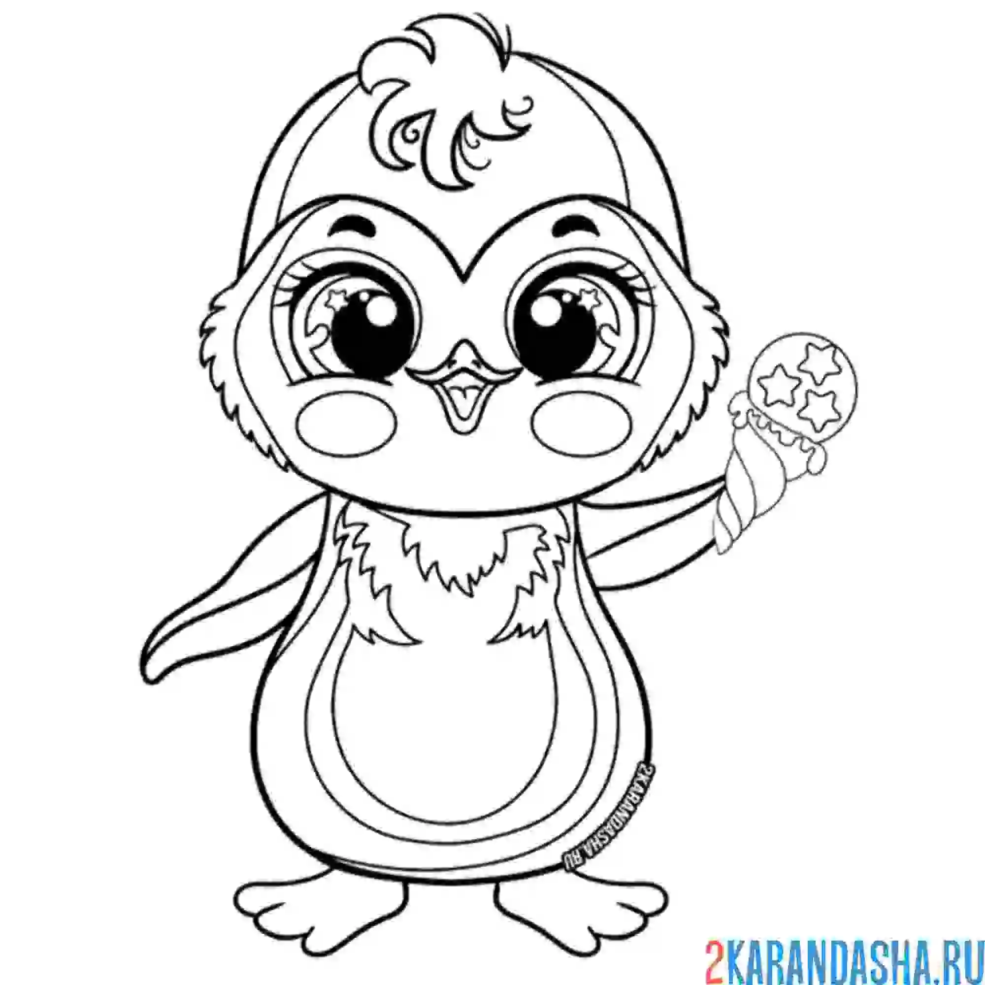 Раскраска пингвин ест мороженое