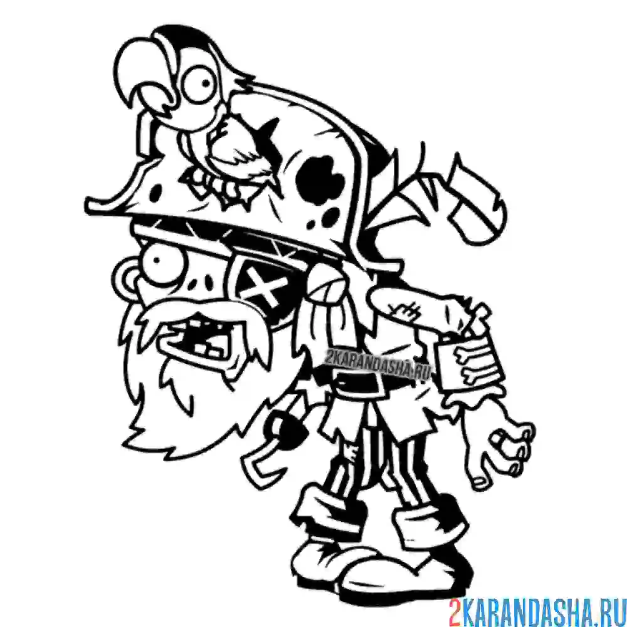 Раскраска пиратский зомби-капитан