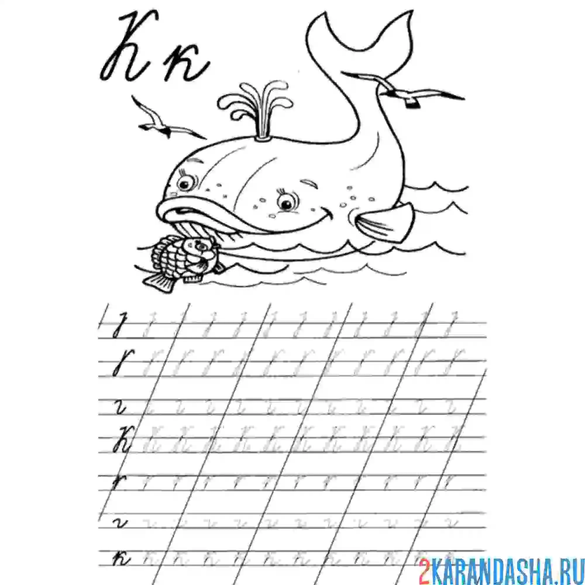 Раскраска пропись буква к и рисунок