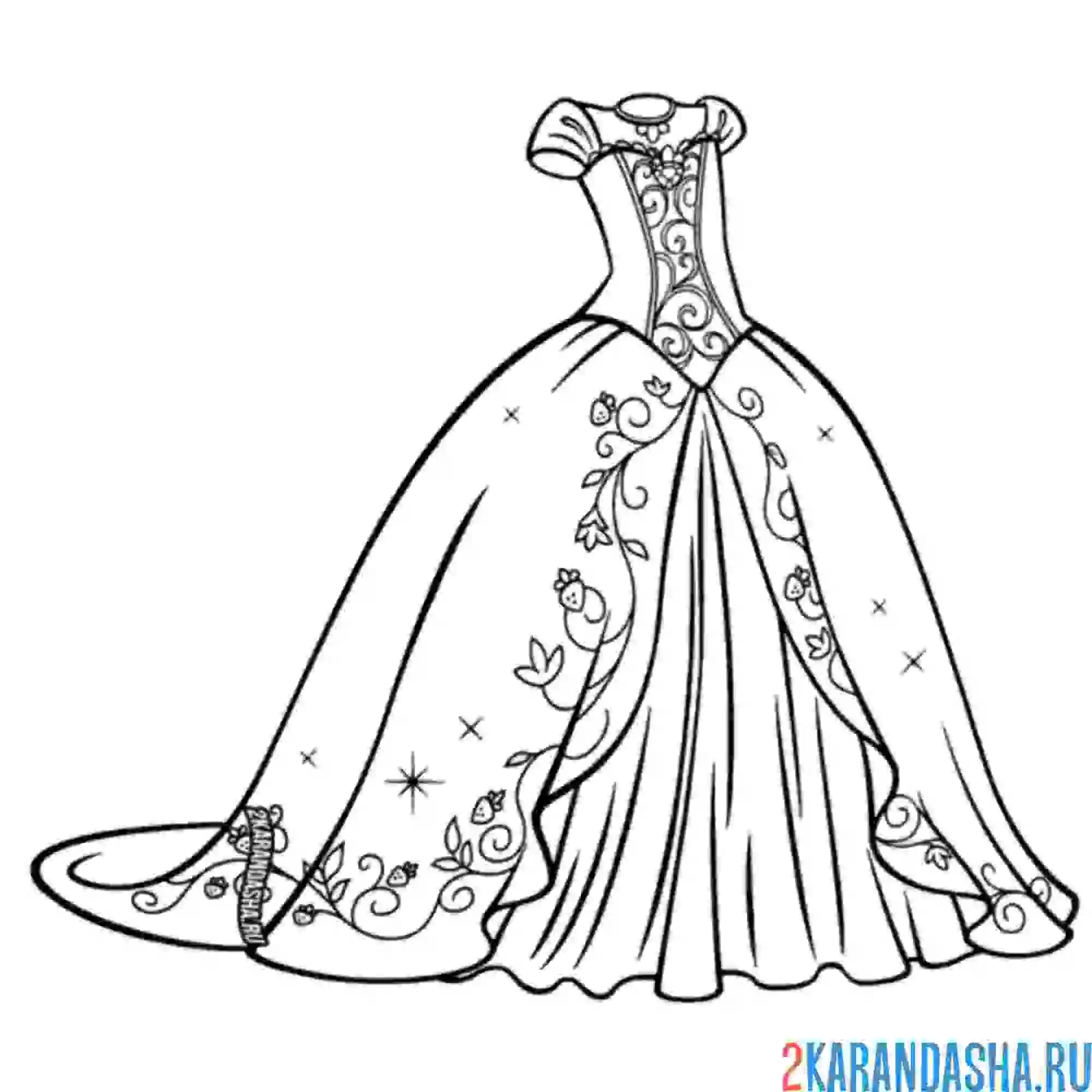 Раскраска пышное платье принцессы