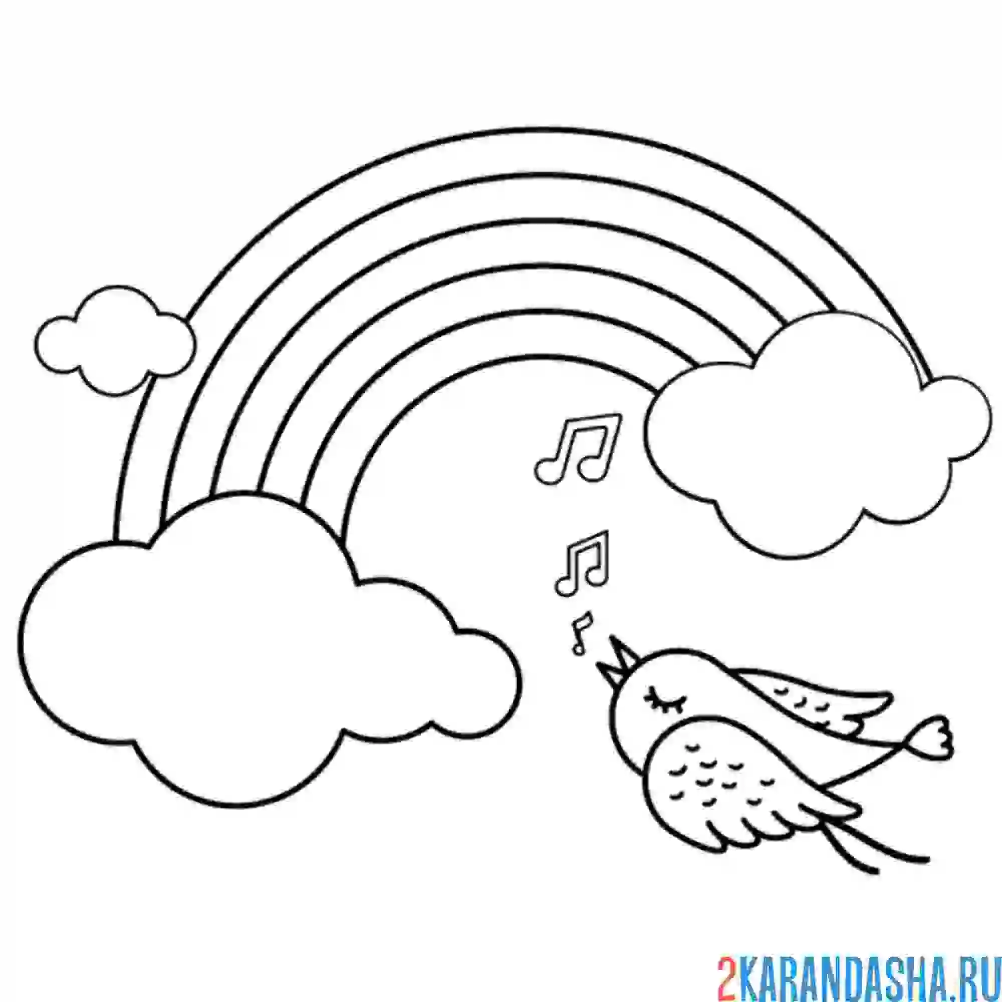 Раскраска радуга и птичка