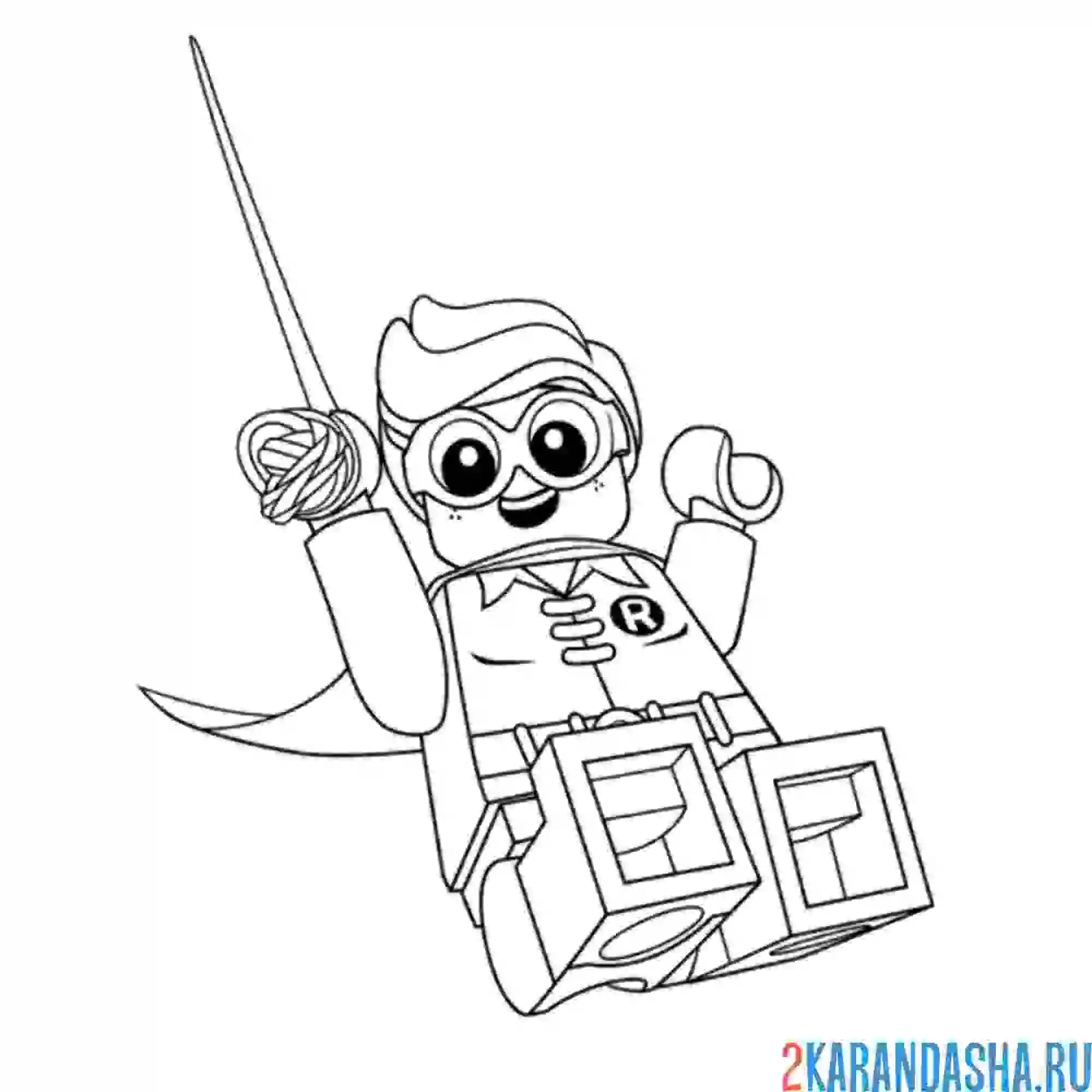 Раскраска робин лего на веревке