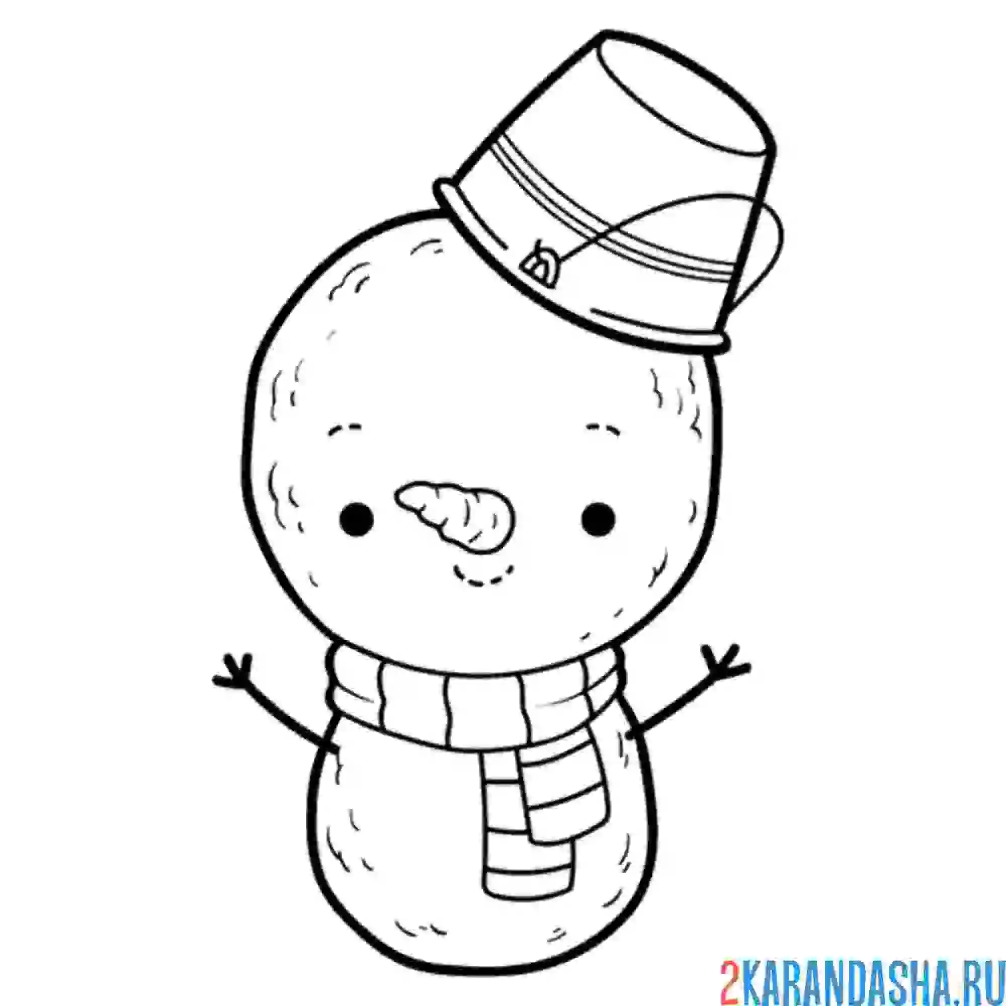 Раскраска смешной снеговик в шарфе