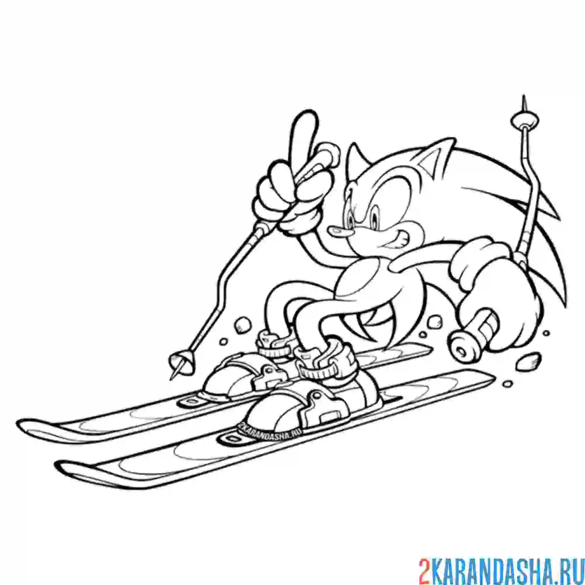 Раскраска соник на лыжах