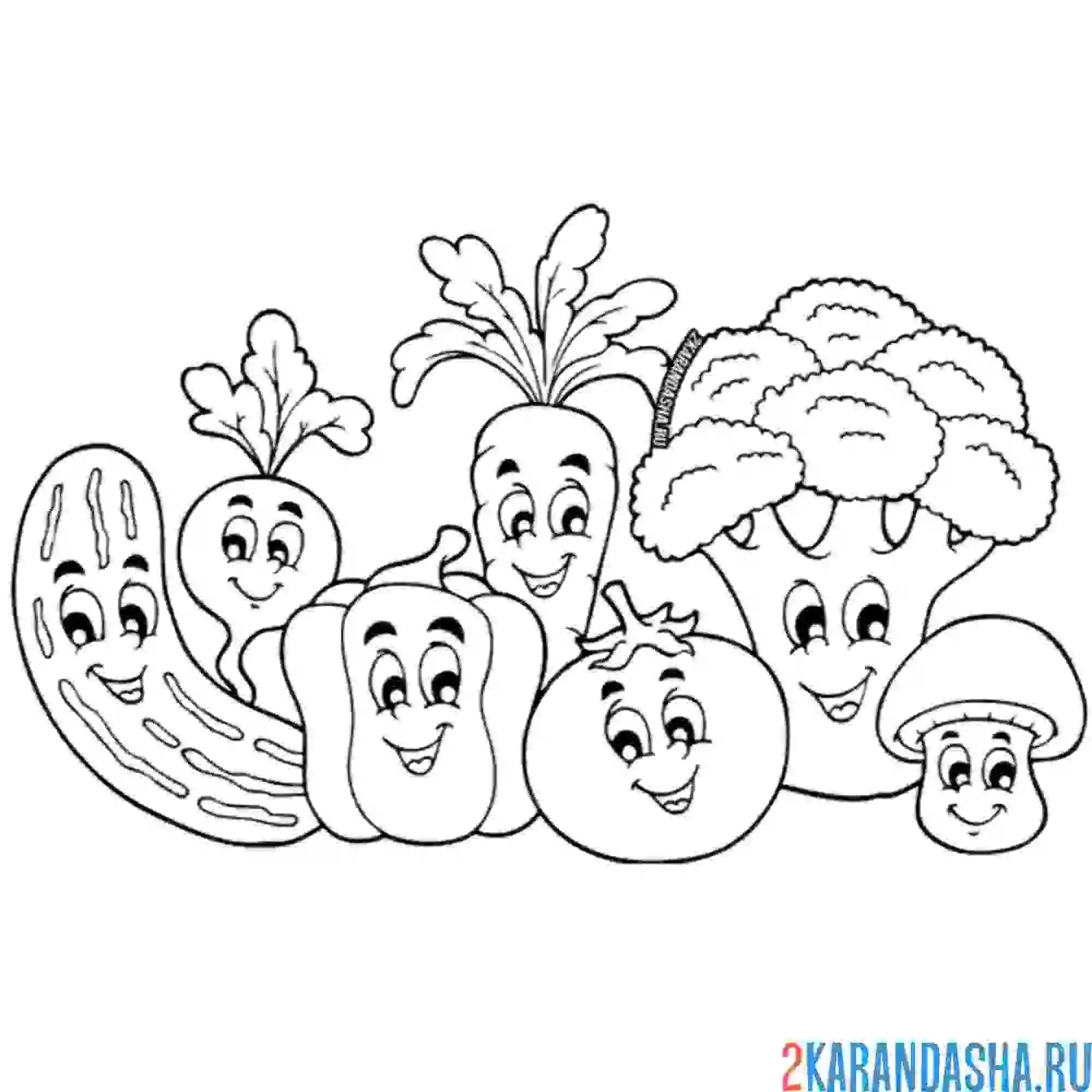 Раскраска среди овощей есть и гриб