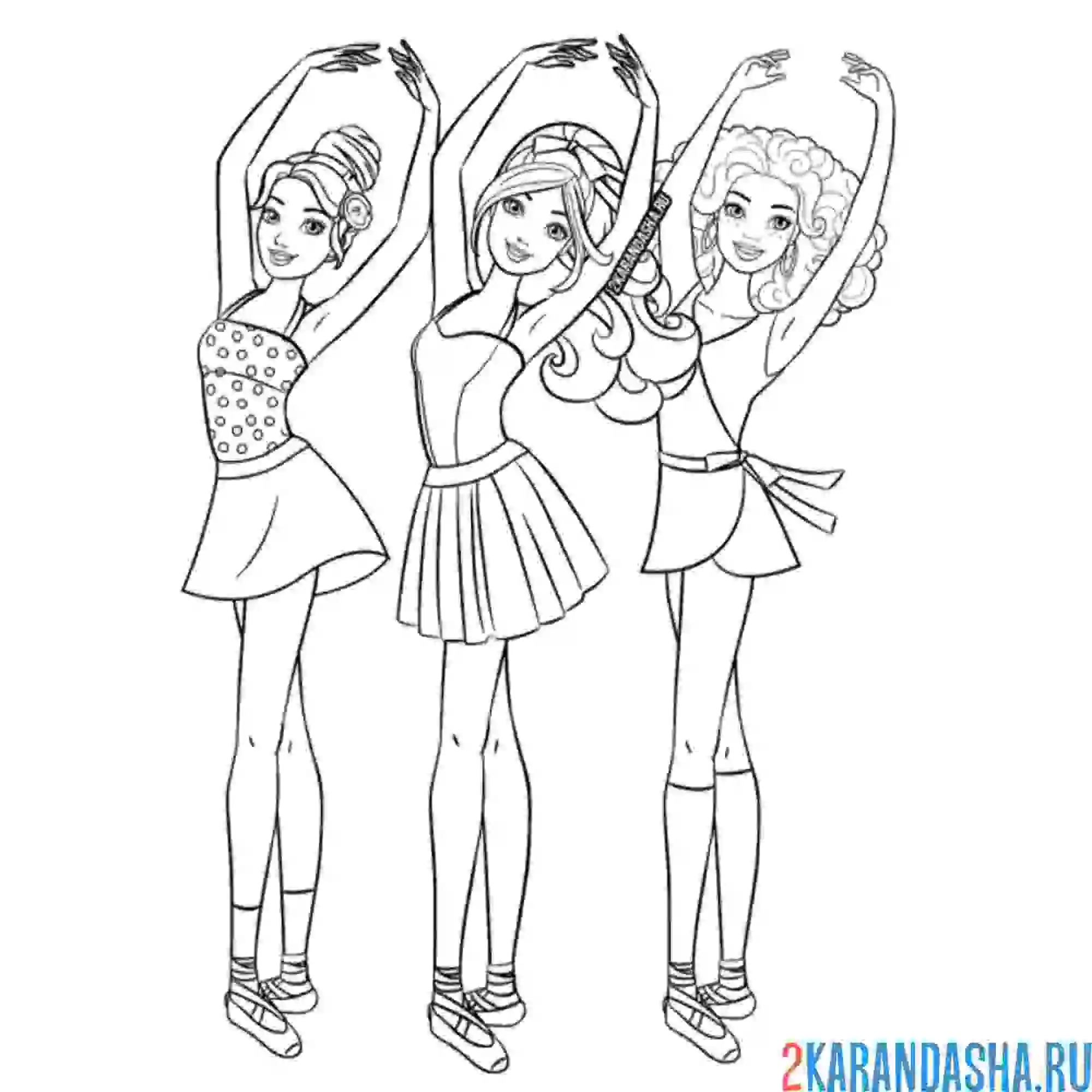 Раскраска три барби балерины