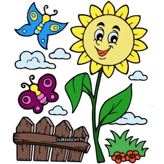 пример раскраски цветочек и бабочки