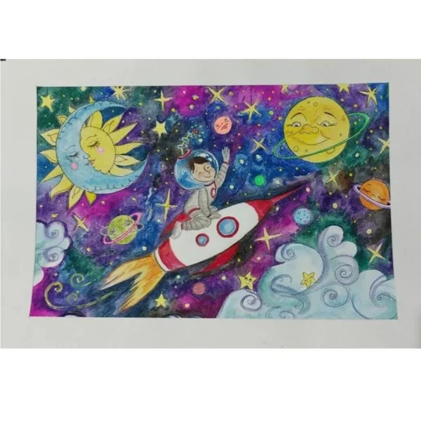 пример раскраски мишка на ракете