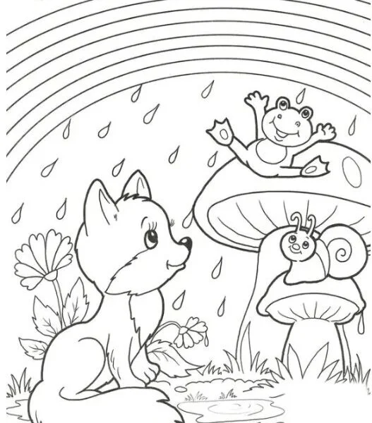 пример раскраски весенний букет цветов и милый зайка