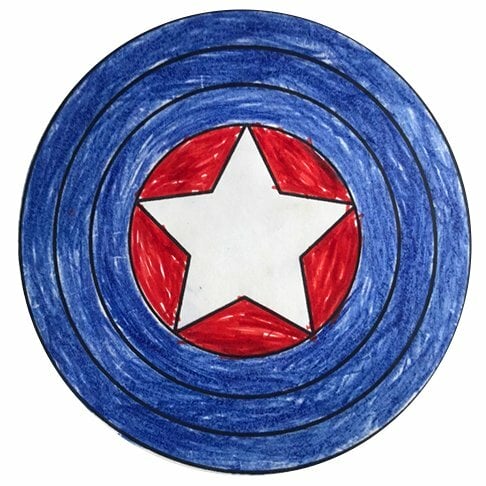 Цветной пример раскраски щит капитана америки