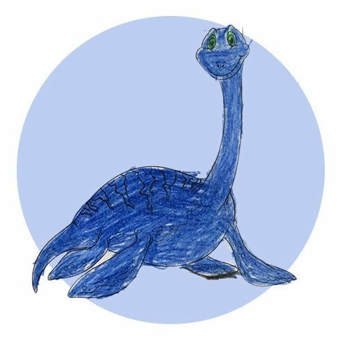 Цветной вариант раскраски водный динозавр