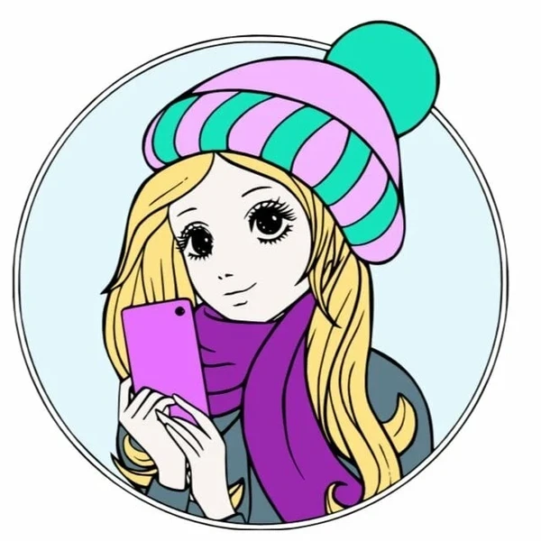 Цветной пример раскраски селфи девушка в шапке