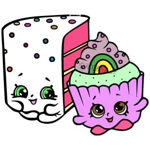 пример раскраски шопкинс пирожное и маффин с глазками. кавай