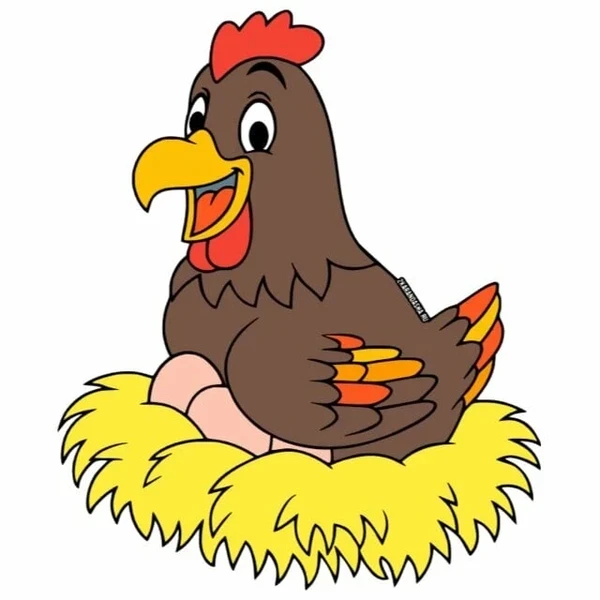 Цветной вариант раскраски курица высиживает яйца